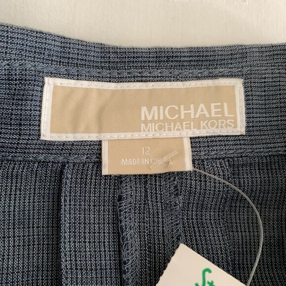 Michael Kors Button Roll Tab Sleeve Shirtdress Blue Size 12 Linen Blend NWT - Picture 12 of 14